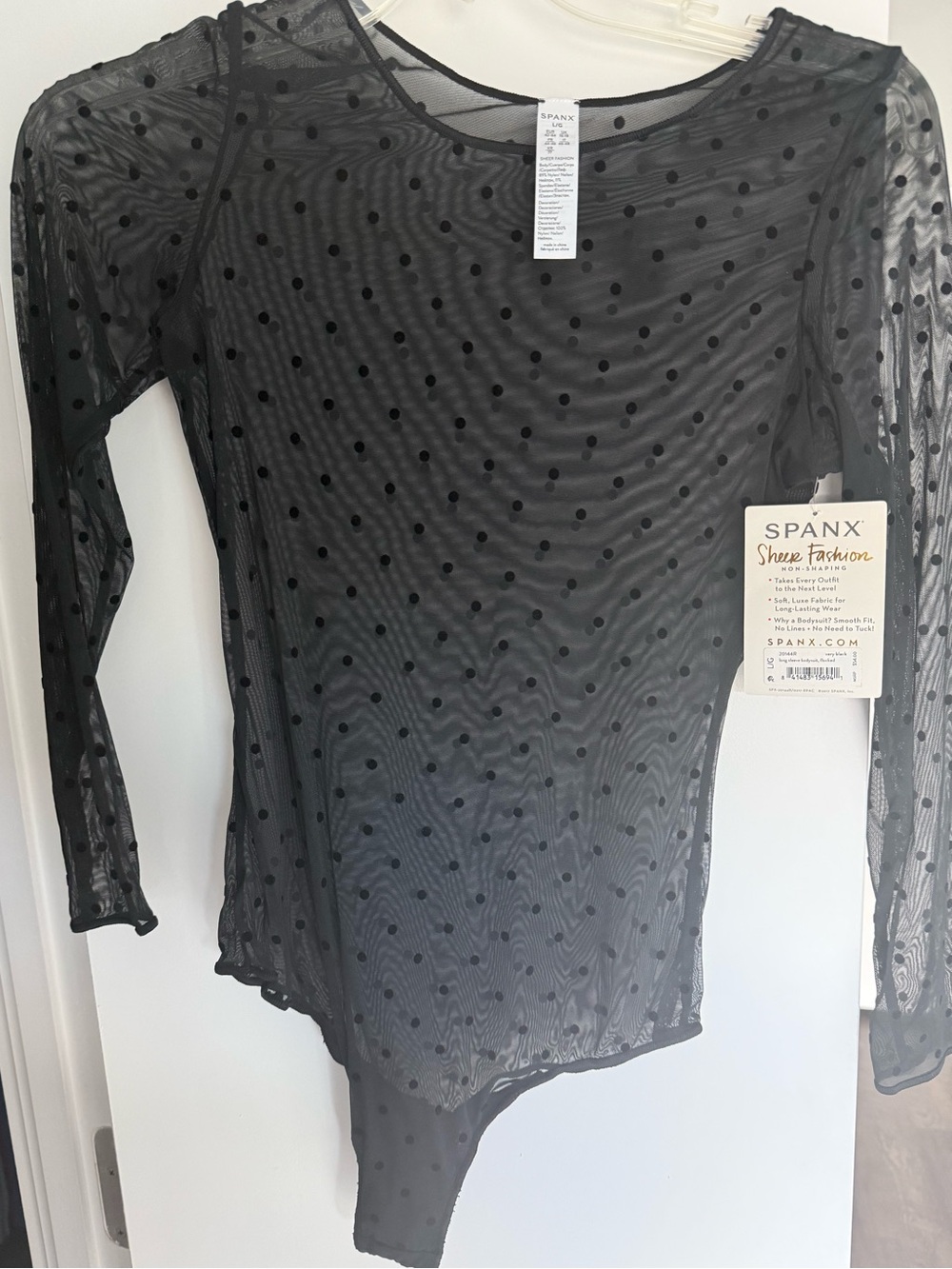 SPANX Black Sheer Polka Dot Long-Sleeve Bodysuit